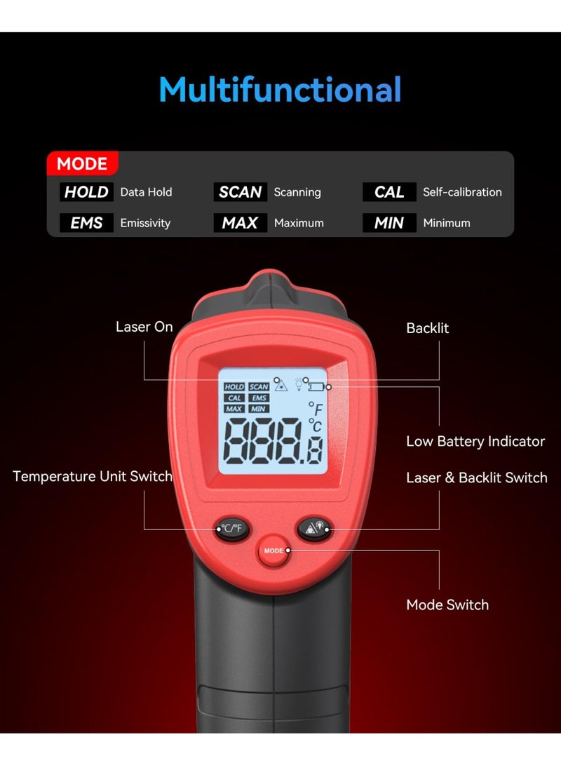 مسدس مقياس الحرارة بالأشعة تحت الحمراء ، مقياس الحرارة السطحي بالليزر الرقمي ، مسدس درجة الحرارة الحرارية لطبخ المطبخ للأغذية اللحوم ، فرن البيتزا ، إكسسوارات الشواية ، HVAC ، الشواية ، حمام السباحة ، المحرك ، -50 ℃ إلى 590 ℃ - Image 2